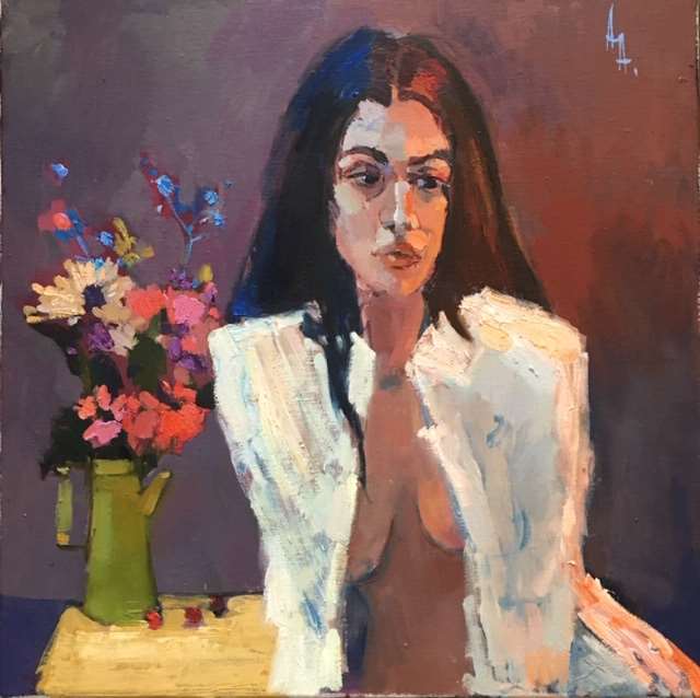 Абидина Анна Римма и хризантемы х.м.60х60 1